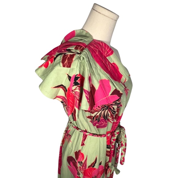 Farm Rio Fresh Garden One-Shoulder Linen Midi Dress (S) - Picture 7 of 12